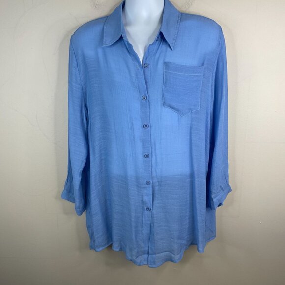 Breezy Lane Womens Button Up Tunic Top Size XL Blue Beachy Gauzy Cover Up Travel - Picture 1 of 11